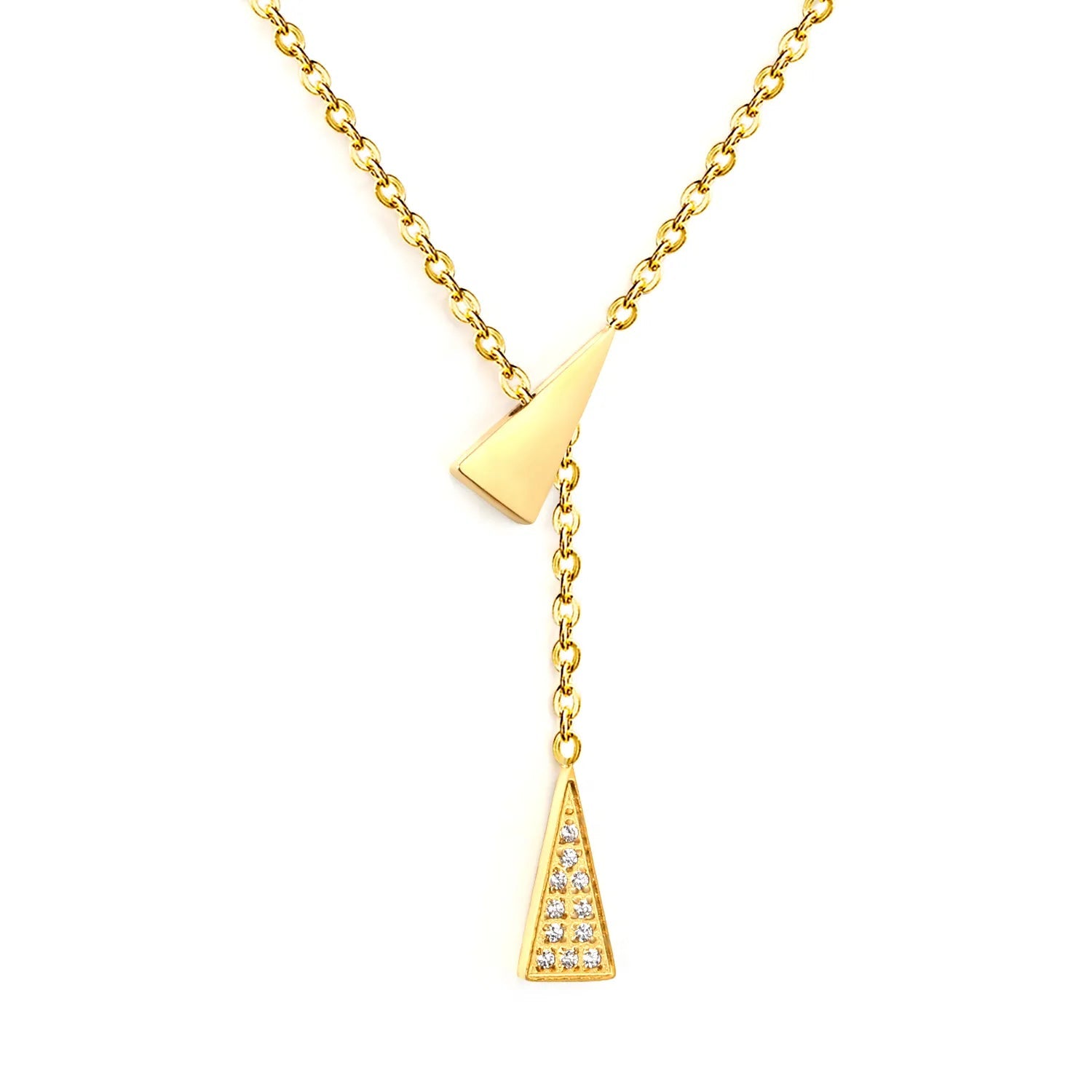 5.3*12.4mm geometric triangular set of diamonds + 5.3*12.4mm smooth geometric triangular 0.35-cross-chain 45 + 5cm + 6mm round tail tag necklace - golden asonjewelry